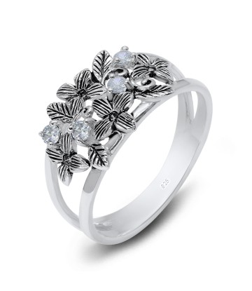 Floral Flower CZ Silver Ring NSR-3237